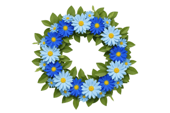 Download Blue and White Daisies with Green Leaves - Green Collection