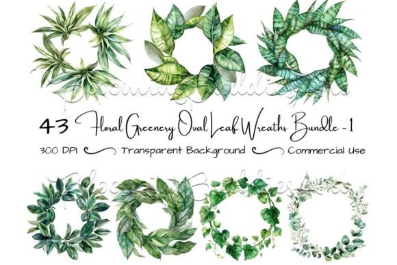Download Watercolor Wreath Greenery Clipart Set - Green Collection