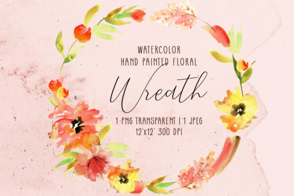 Download Watercolor Wreath with Orange Flowers - Watercolor wreath Collection