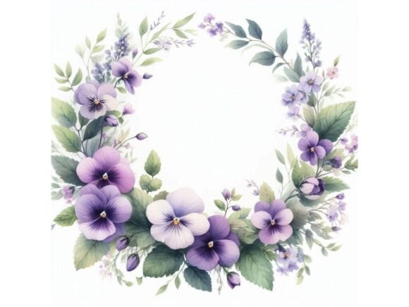 Download Soft Watercolor Wreath with Violets and - Watercolor wreath Collection