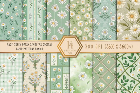 Download Sage Green Daisy Seamless Digital Paper - Green Collection