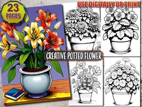 Download Creative Potted Flower Coloring Book - Potted flower Collection