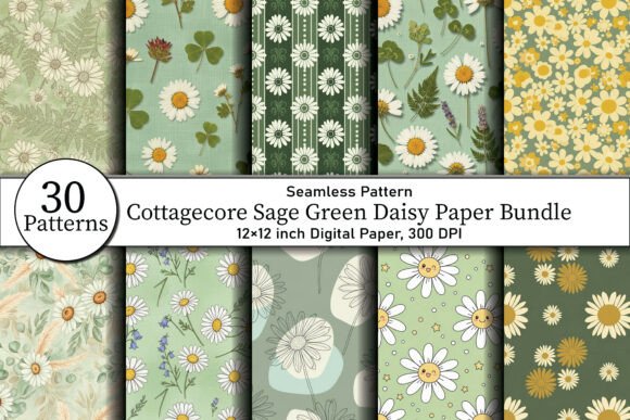Download Cottagecore Sage Green Daisy Paper - Green Collection