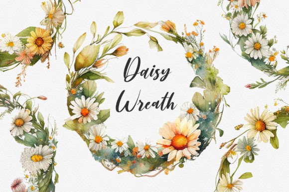 Download Daisy Watercolor Wreath Clipart - Watercolor wreath Collection